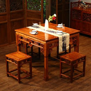 仿古家具 铜钱餐桌中式明清古典桌椅 仿古家具实木小方桌餐桌原木八仙