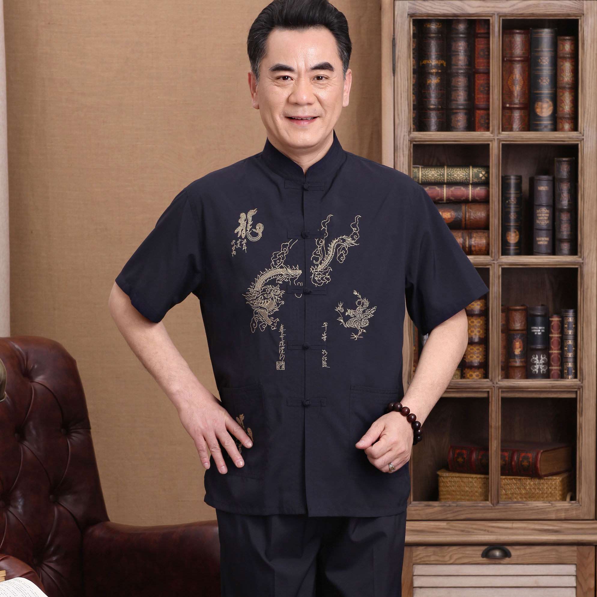 爸爸装夏季短袖唐装中老年人男装爷爷老人衣服中国风汉服唐装套装