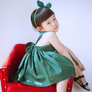 韩国童装女童夏装2016新款韩版凉爽露背挂脖背带裙儿童两穿连衣裙