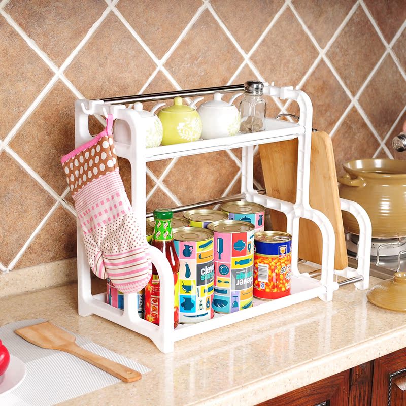 厨房多功能置物架调味料用品收纳架两层塑料调料架落地整理储物架