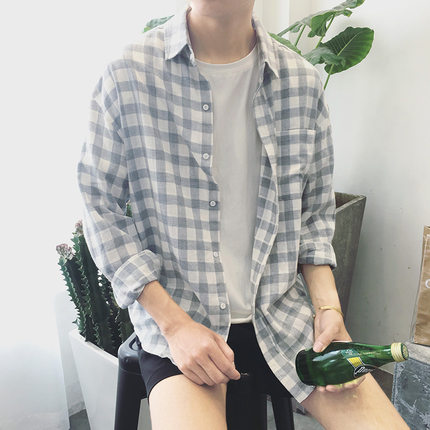 男衣库日韩秋款男式衬衫 欧美复古休闲长袖条纹衬衣男_7折现价235元