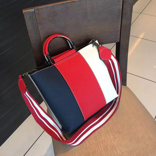 碧波女包2017韩版新款潮手提包时尚撞色条纹百搭单肩斜跨女士包包