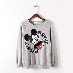 米奇图案亮片刺绣卫衣2016春夏季新品欧美风圆领修身套头衫女上衣