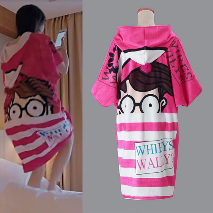 2017夏欢乐颂2王子文曲筱绡同款连衣裙睡裙卡通连帽睡衣家居服女