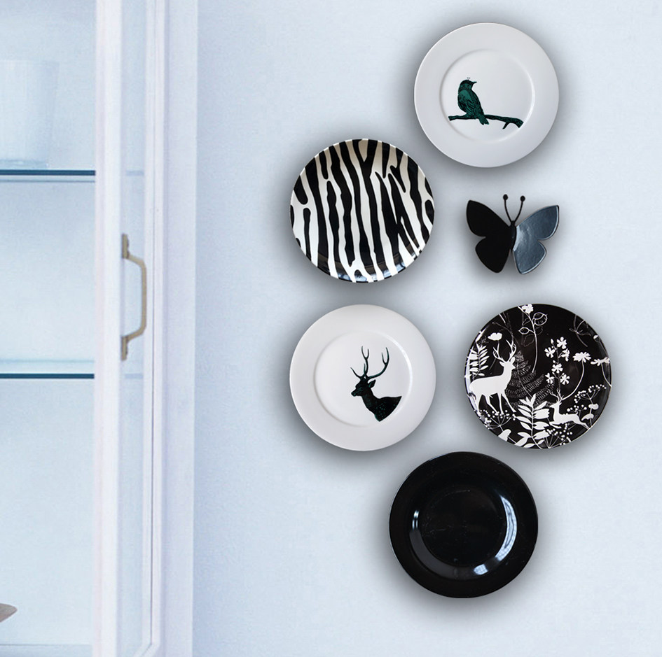 震撼包邮/黑白色系简约现代风装饰挂盘陶瓷盘创意墙饰壁饰背景墙