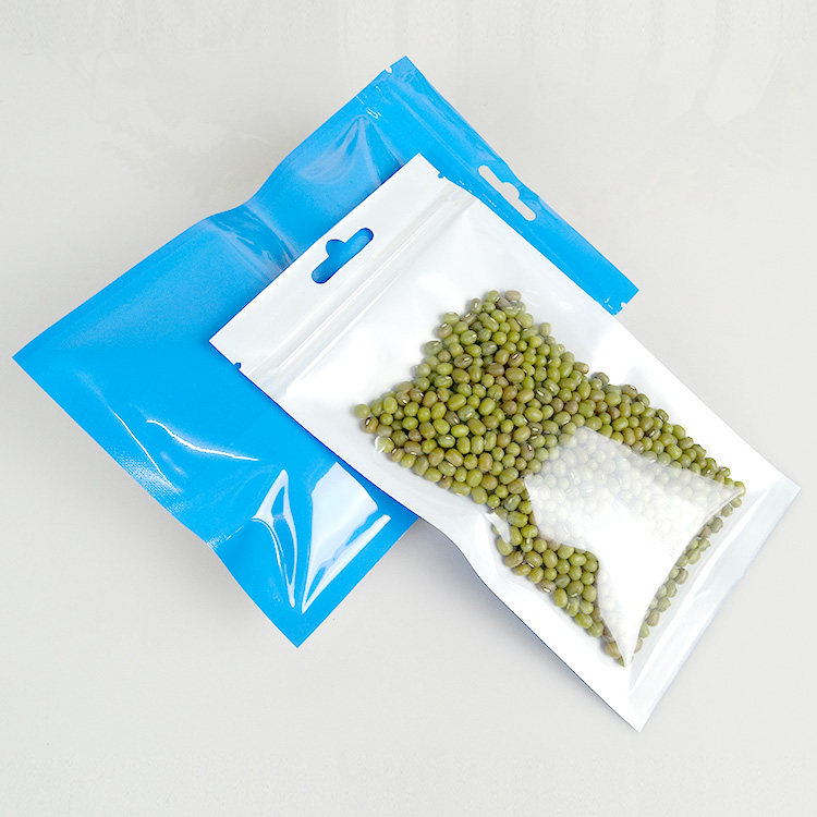 蓝色珠光膜阴阳自封袋10*18cm半透明拉骨袋飞机孔可视彩色袋1个价