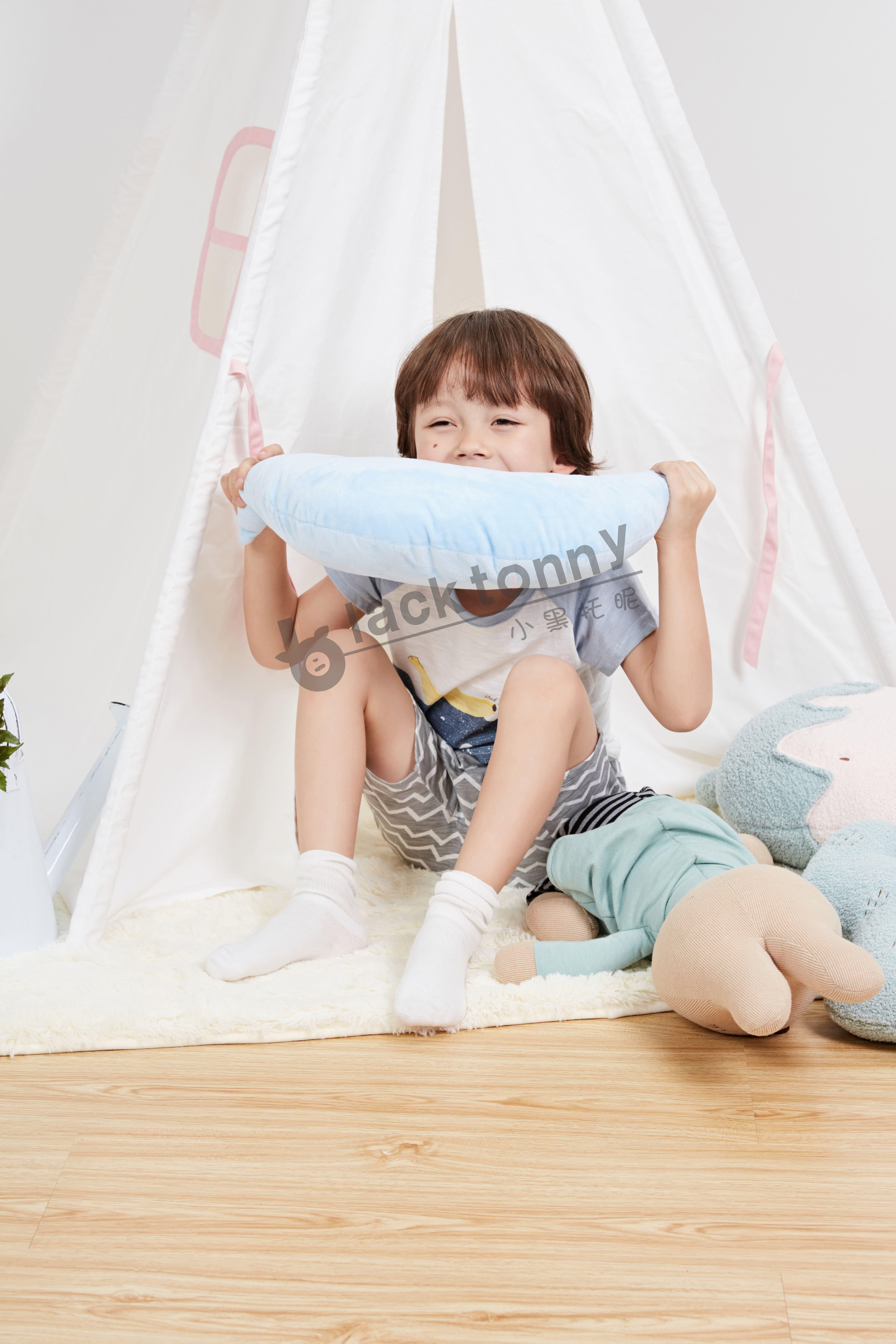 小黑托昵托尼春夏薄棉袜儿童堆堆袜男童女童网眼短袜纯棉纯色袜子