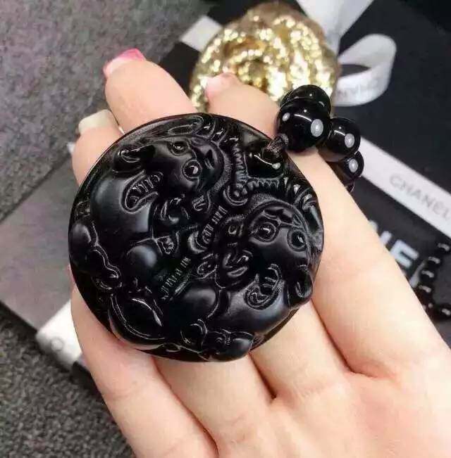 纯天然水晶黑玛瑙长项链黑曜石大吊坠招财进宝貔貅毛衣链长款女