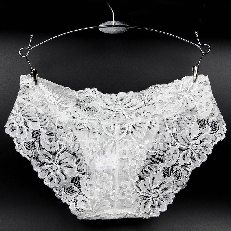 日系性感黑色白色蕾丝内裤女夏超薄透明无痕糖果色大码低腰三角裤