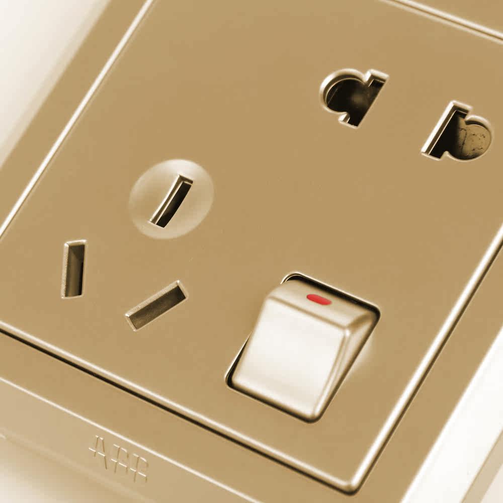 abb开关面板插座abb德逸珍珠金色五孔带开关插座ae225-pg