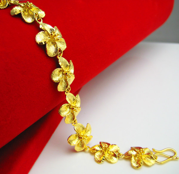 不掉色防过敏黄金手链 女款镀金仿金999足金花朵结婚首饰品送礼物