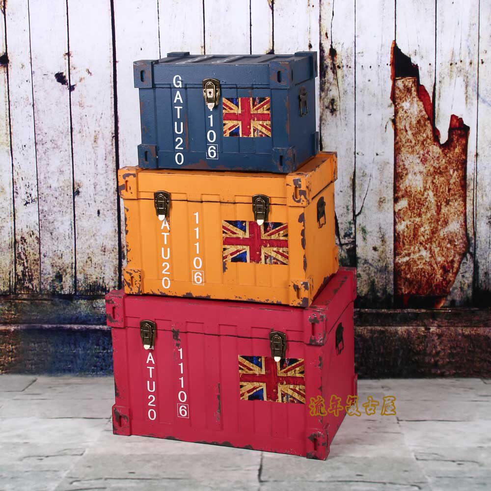 摄影道具箱子复古箱子集装箱三件套工业风做旧隔断收纳木箱装饰箱