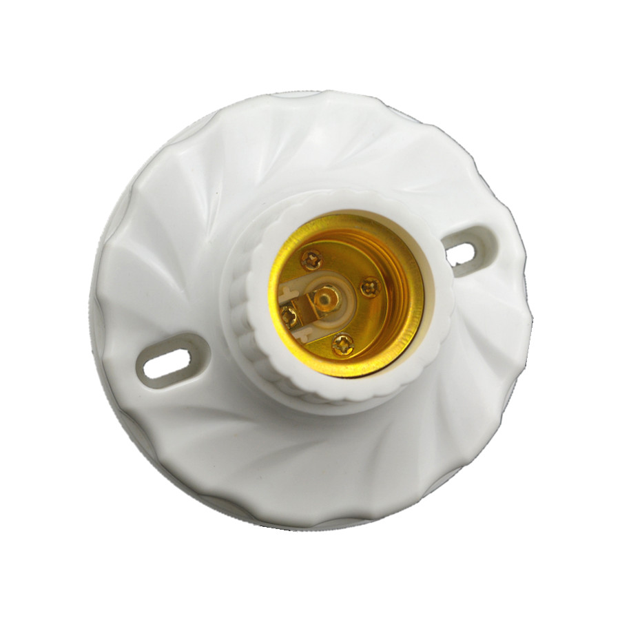 明装抗摔平灯圆形灯头e27螺旋节能灯白炽灯螺口纯铜灯座经济款