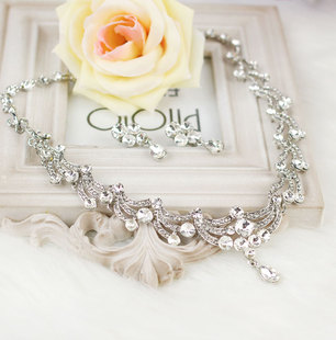 星风尚韩式新娘合金水钻项链金品婚纱套链结婚饰品影楼套链白色