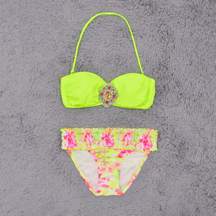 2015欧美性感比基尼泳衣女分体大小胸聚拢显瘦抹胸bikini温泉泳装