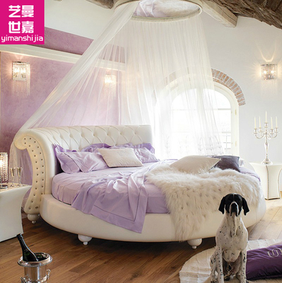 艺曼世嘉 真皮圆床双人床软床 酒店圆形床 皮床公主 欧式真皮床26