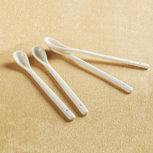 【特价】白瓷 韩款陶瓷白色勺子 白瓷小勺长款19cm 咖啡勺搅拌勺 可爱