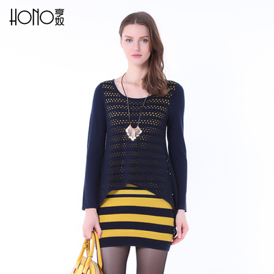 亨奴女装2015秋冬装新款简约显瘦中长连衣裙百搭羊毛针织连衣裙