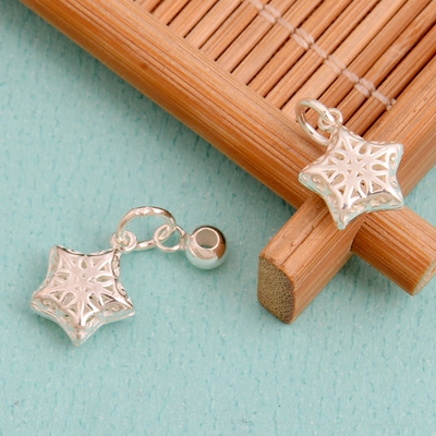 925纯银配件diy手工 镂空星星小挂件 串珠脚链手链饰品银配饰材料