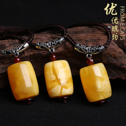 顺景手工编织蜜蜡桶珠吊坠鸡油黄琥珀锁骨链蜜蜡转运珠项链短款_6折