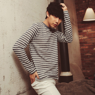 长袖t恤les帅t林弯弯修身打底衫 东大门韩国单品百搭条纹海魂男士长袖