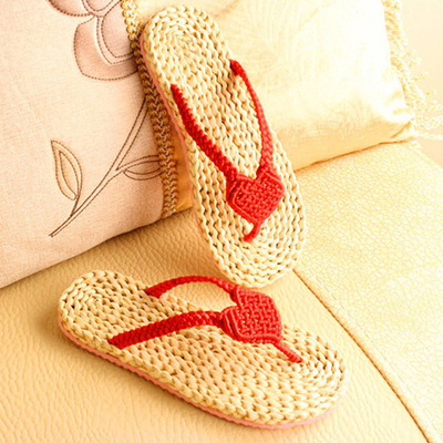 【3双包邮】中国结玉米皮编织双层纯手工编织草鞋女款家居凉拖鞋
