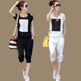 唯品会装夏新款韩版显瘦休闲套装薄款女款运动服套装t恤两件套潮