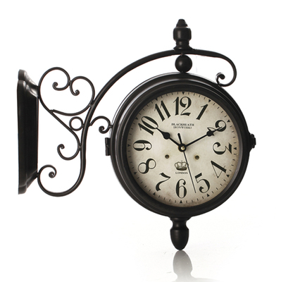 格嘉睿尔复古铁艺钟静音欧式双面钟客厅田园铁艺双面挂钟工艺时钟