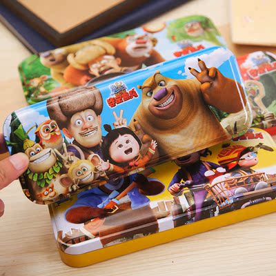 学生文具盒 熊出没米奇图案文具盒 双层铁皮铅笔盒 儿童奖励奖品