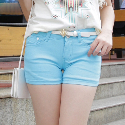 中腰显瘦女牛仔糖果色短裤 紧身打底热裤 韩版白色裤子超短裤夏季
