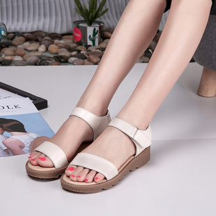 大东夏季韩版时尚真皮平底学生凉鞋女士平跟孕妇防滑软底露趾女鞋