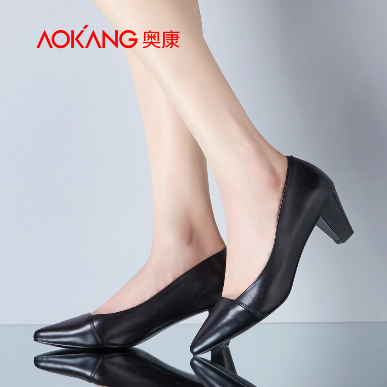 【图】奥康女鞋 秋季新款牛皮蝴蝶结韩版优雅低帮鞋尖头中跟单鞋女,奥