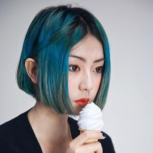 原宿假发日常蓝绿色中分短发bobo短直发假发街拍洛丽塔lolita假发