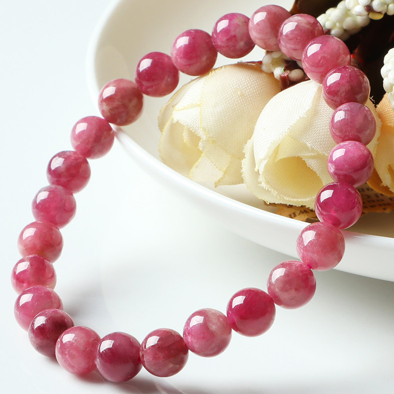 亲宝水晶巴西卢比来红碧玺手链女款异象冰糯桃红细腻水润手串饰品
