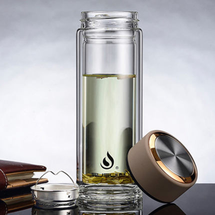 新品男士双层隔热水杯透明玻璃真空圆形车载水办公室加厚底保温杯_7折