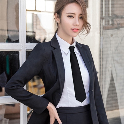 女士黑色懒人拉链领带职业正装学生毕业团体校服易拉得酒红色领带