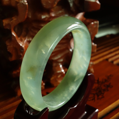 玉都遇 蓝田玉手镯姜花玉礼品玉手镯女士手镯宽镯子饰品59mm