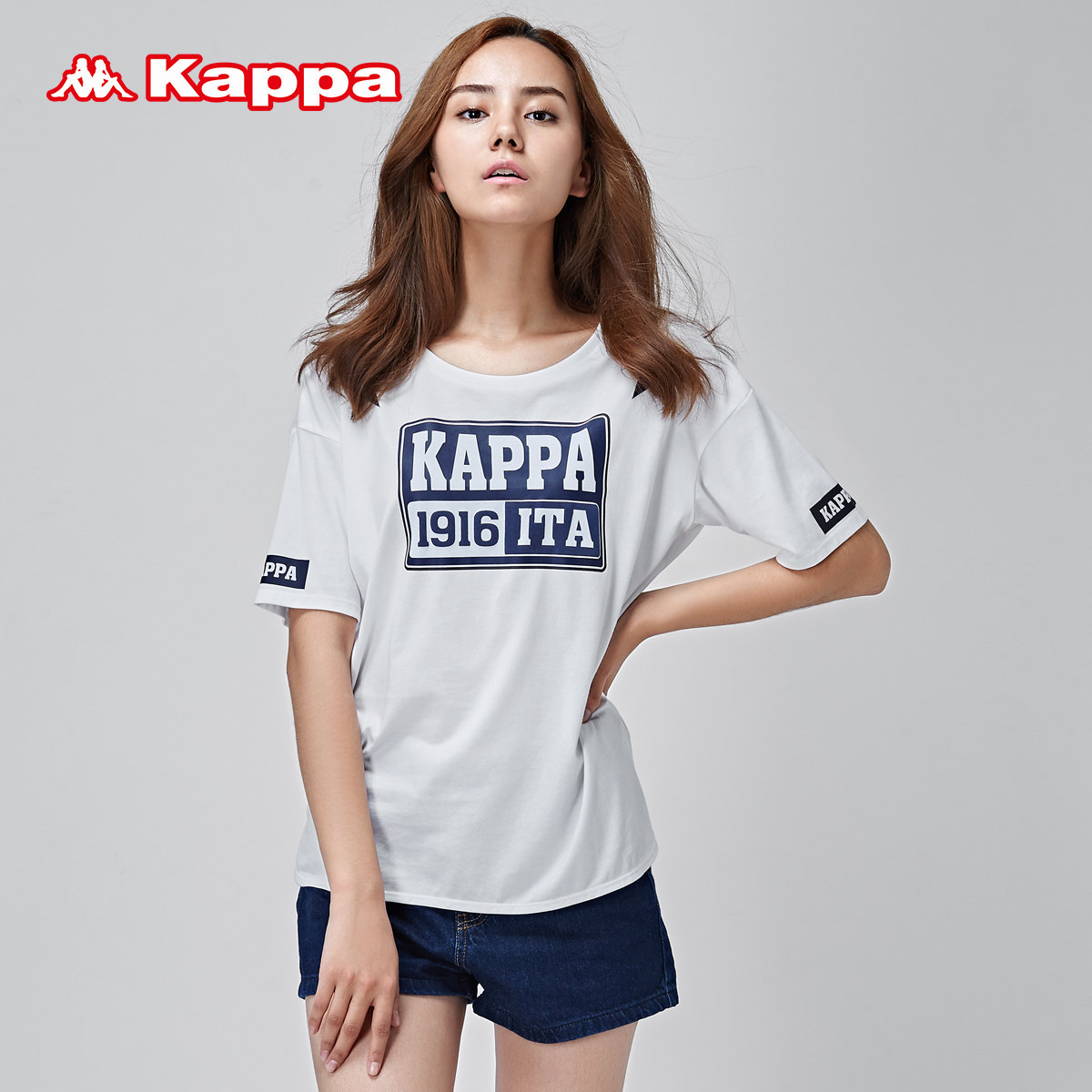 [超]kappa卡帕 女短袖t恤圆领半袖运动休闲图案衫 |k0622td17