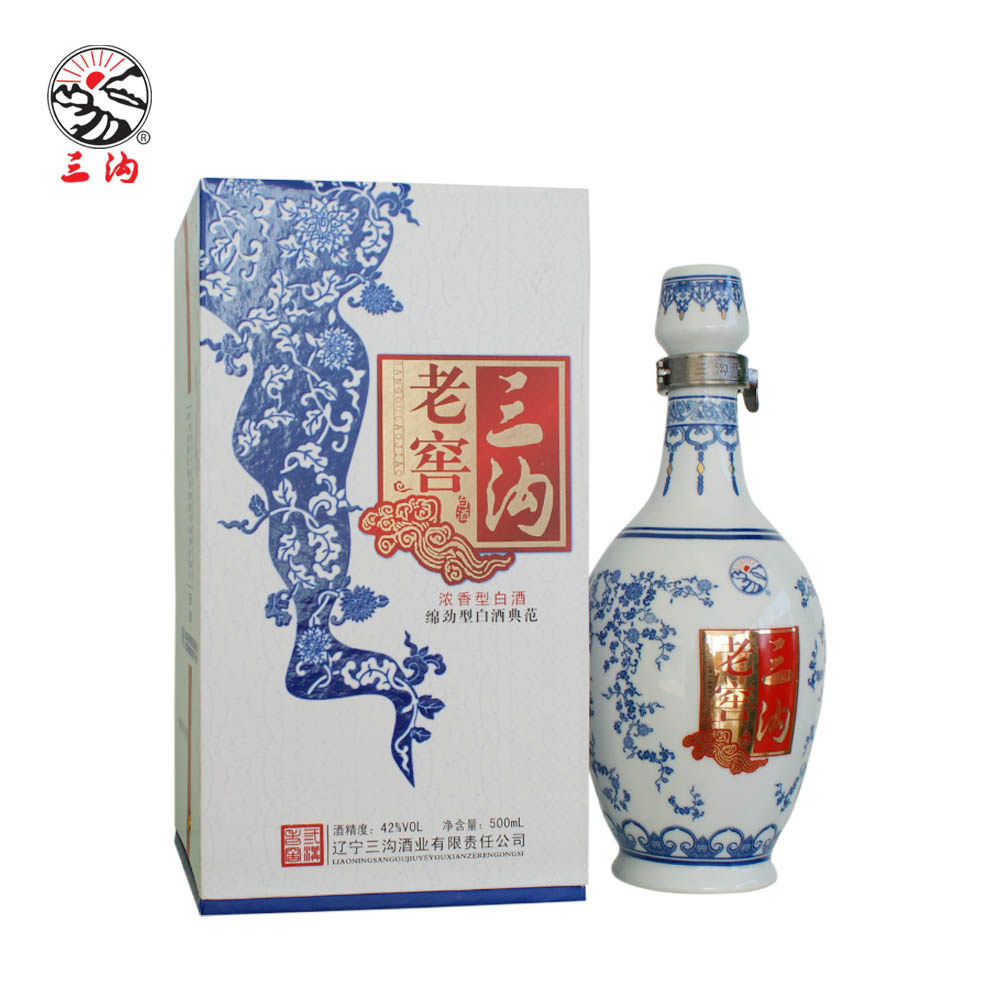 辽宁特产 三沟喝彩 42度中度白酒 青花瓷瓶 礼盒装 500ml二瓶包邮