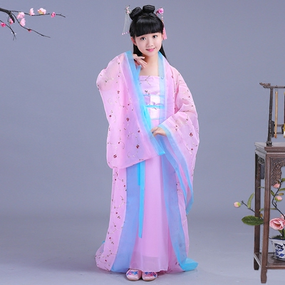 女童汉服六一演出服装 儿童中国风古装仙女公主拖尾贵妃表演服夏