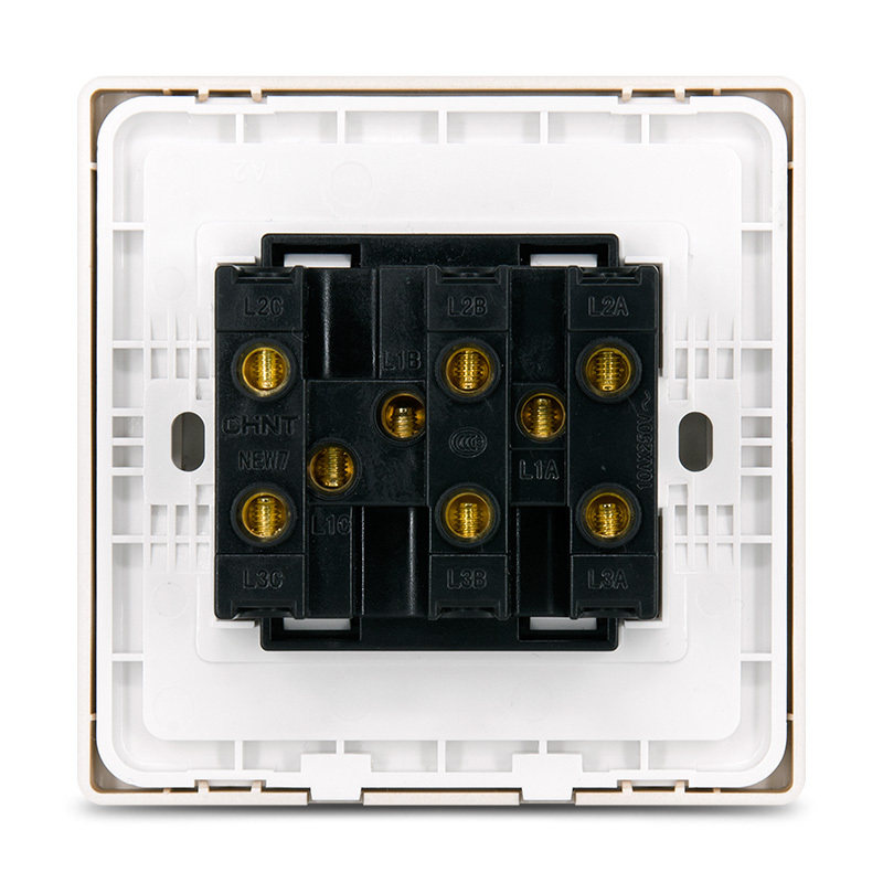 chnt/正泰 双控开关 86型 3开 香槟金 new7c系列家用暗装三开双控