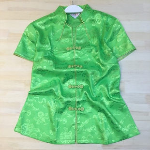 好亮的绿色,改良女士唐装中式上衣