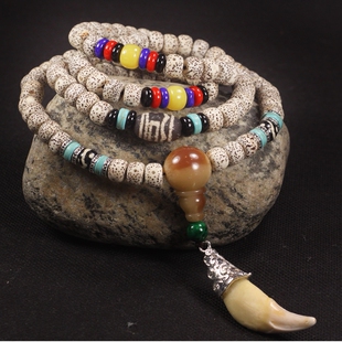 吊坠 天珠项链男女 天然骨质狼牙吊坠正月星月菩提子手串108颗手链