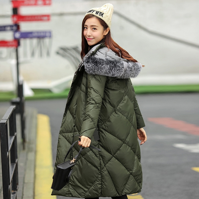 白鹅绒羽绒服女中长款韩国高端奢华大牌双面两面穿狐狸毛外套2016
