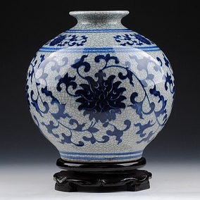 景德镇陶瓷器仿古青花瓷花瓶摆件客厅新中式复古裂纹釉官窑插花瓶