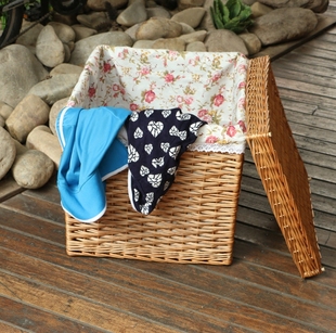 藤柳家饰 整理储物展示筐 藤柳编收纳筐 椭圆面包筐带衬布