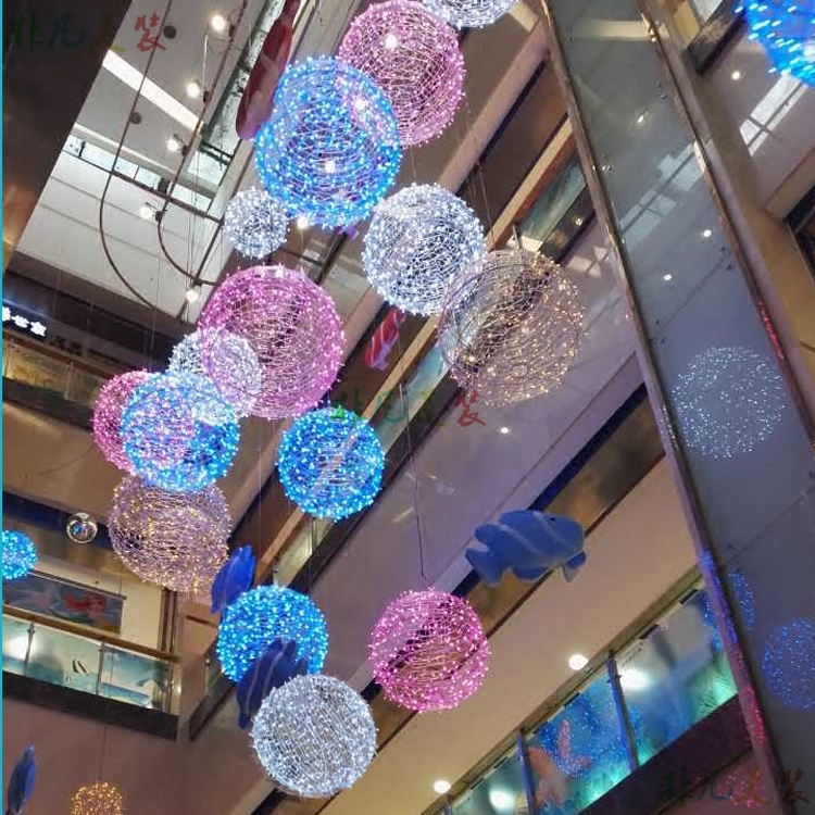 圣诞节美陈装饰 大型商场汽车4s店展厅布置 中庭吊饰 led发光球