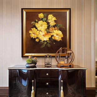 高档欧式花卉油画客厅沙发背景背景墙挂画酒店样板间装饰画纯手工