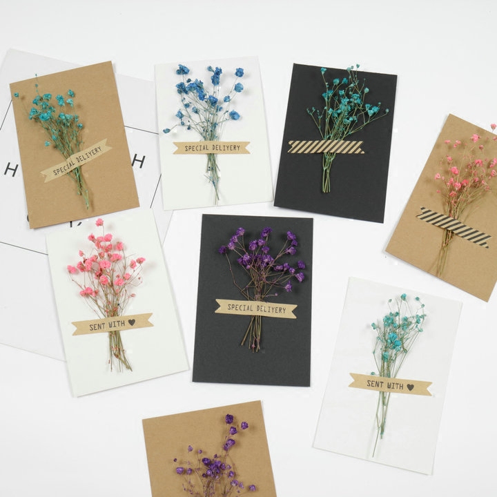 满天星干花卡片贺卡 拍照摄影道具 文艺留言卡片照片墙铁网格装饰